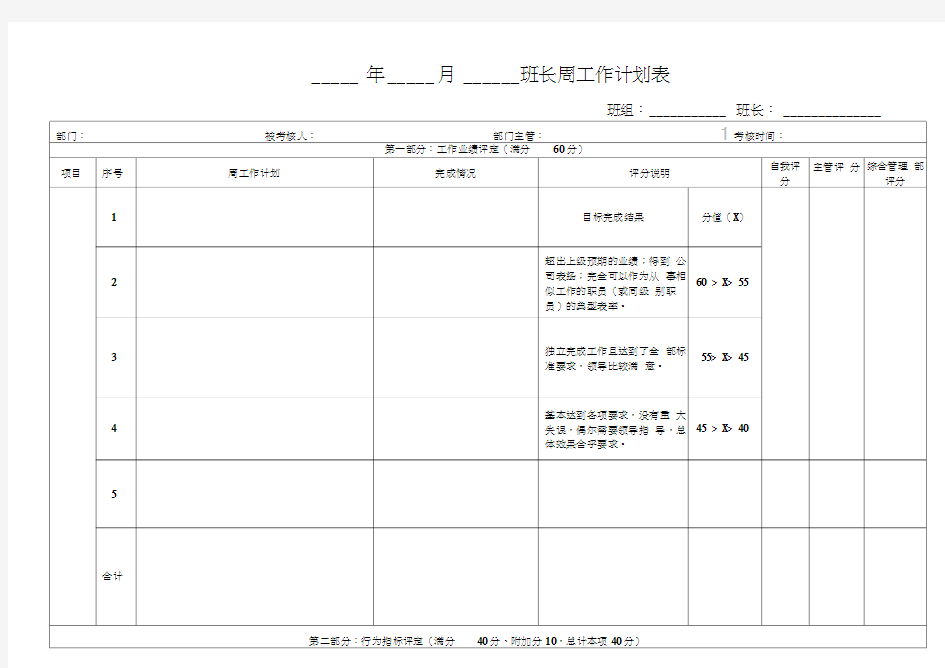 班组长周工作计划表