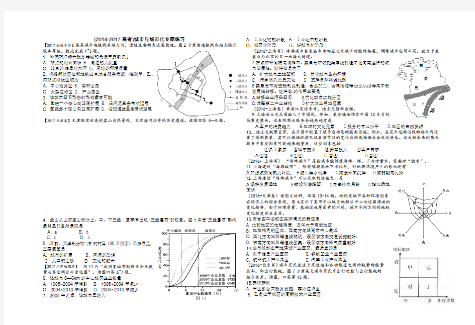 城市与城市化2013-2017年高考专题练习