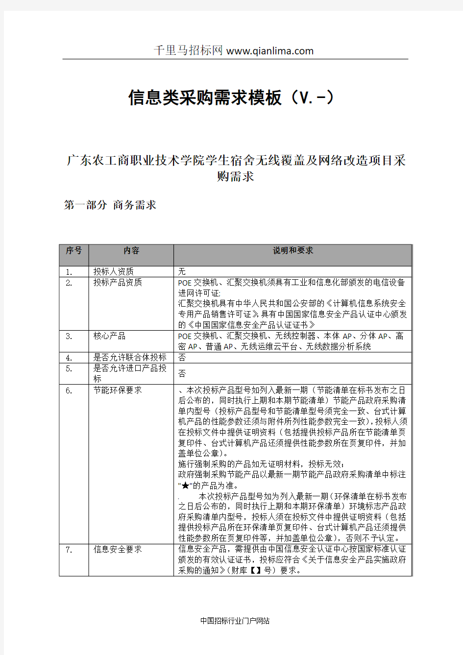 学院学生宿舍无线覆盖及网络改造项目招投标书范本