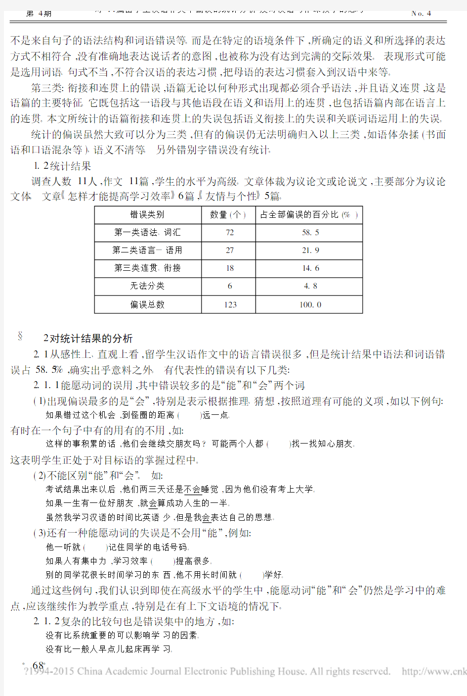 对11篇留学生汉语作文中偏误的统计分析及对汉语写作课教学的思考_辛平