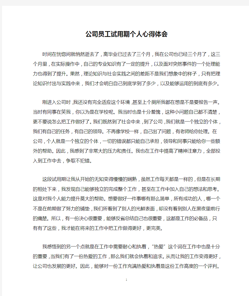 2020公司员工试用期个人心得体会