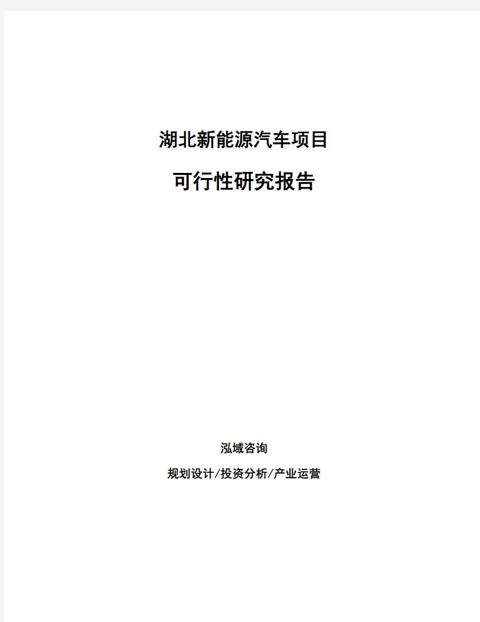 湖北新能源汽车项目可行性研究报告