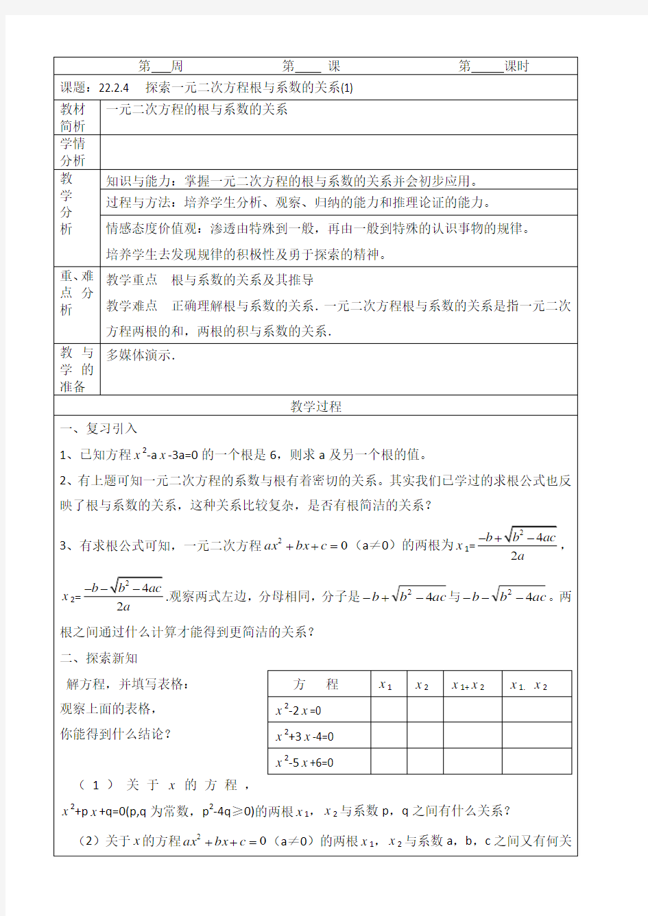 探索一元二次方程根与系数的关系(1)