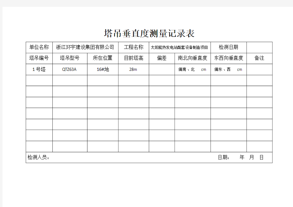 塔吊垂直度监测记录表