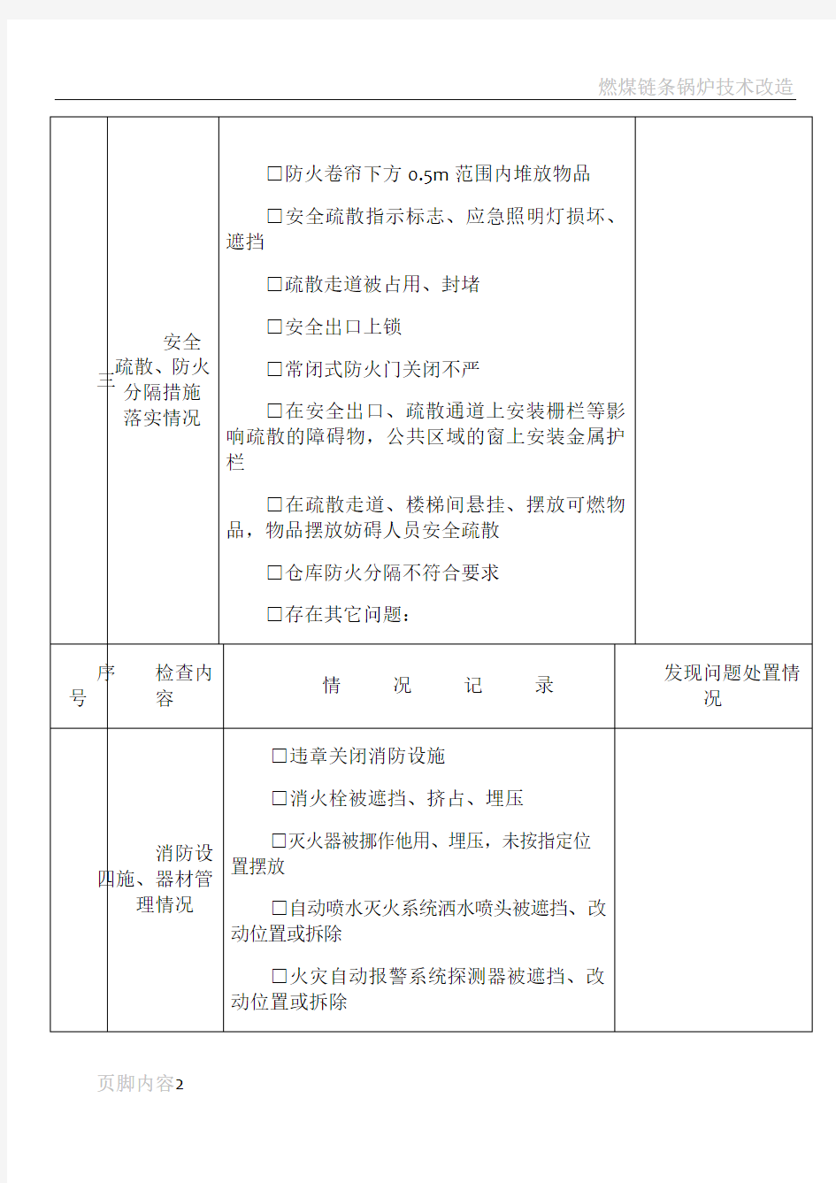 每周、每月防火检查记录表