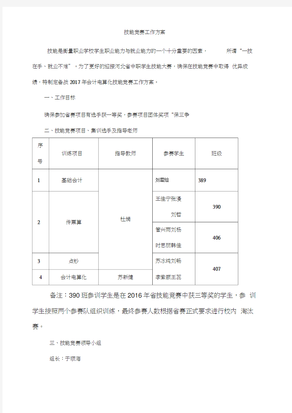 技能竞赛工作方案