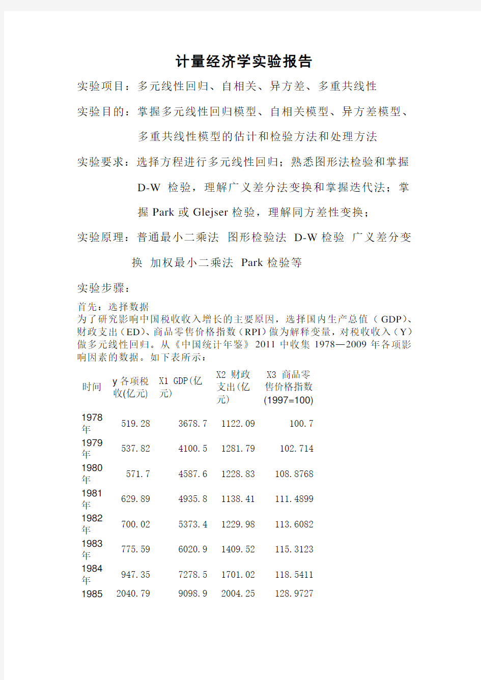 计量经济学实验分析