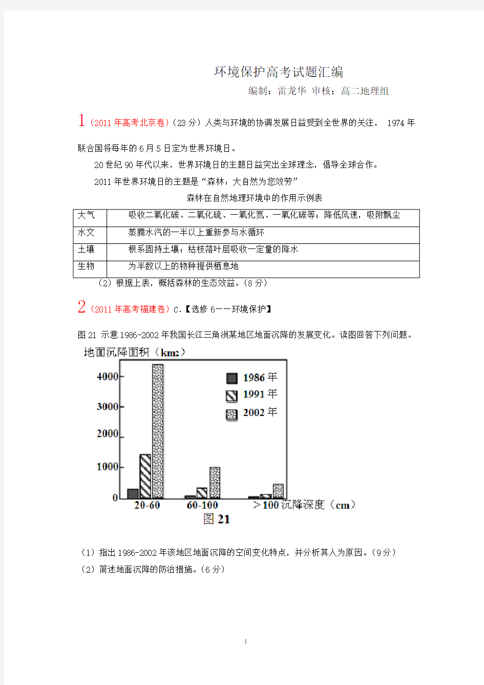 环境保护高考试题汇编汇总