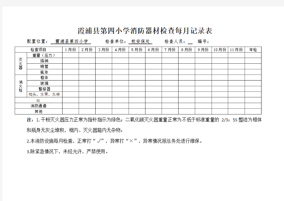 消防器材检查每月记录表