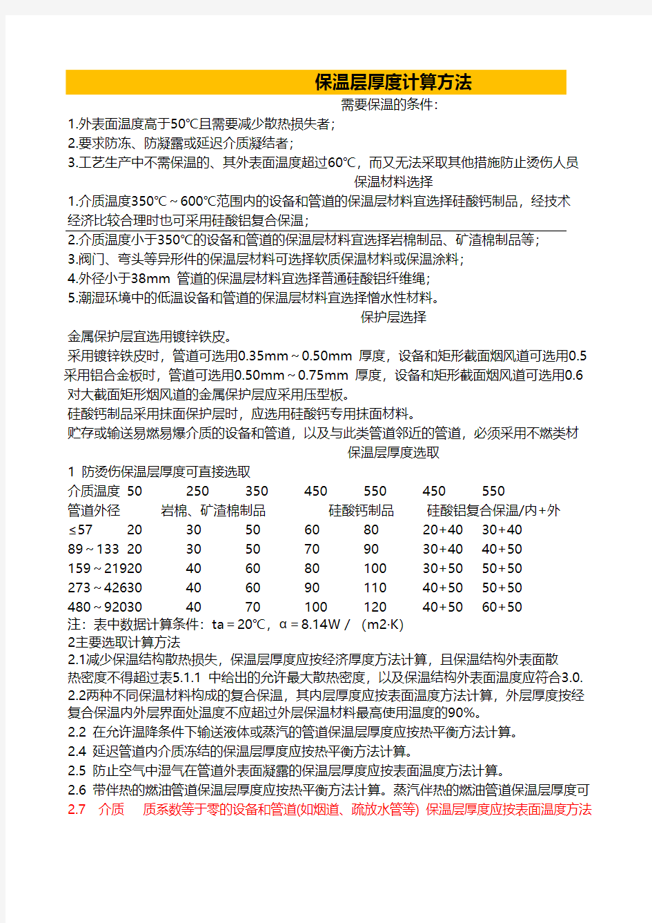 保温层厚度计算方法以及如何选用