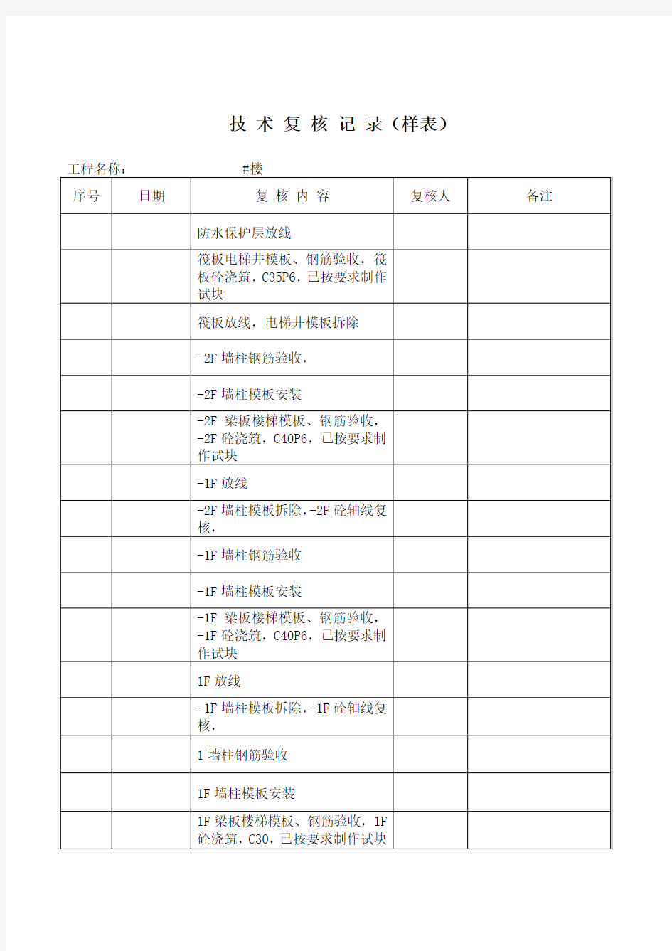 技术复核记录样表