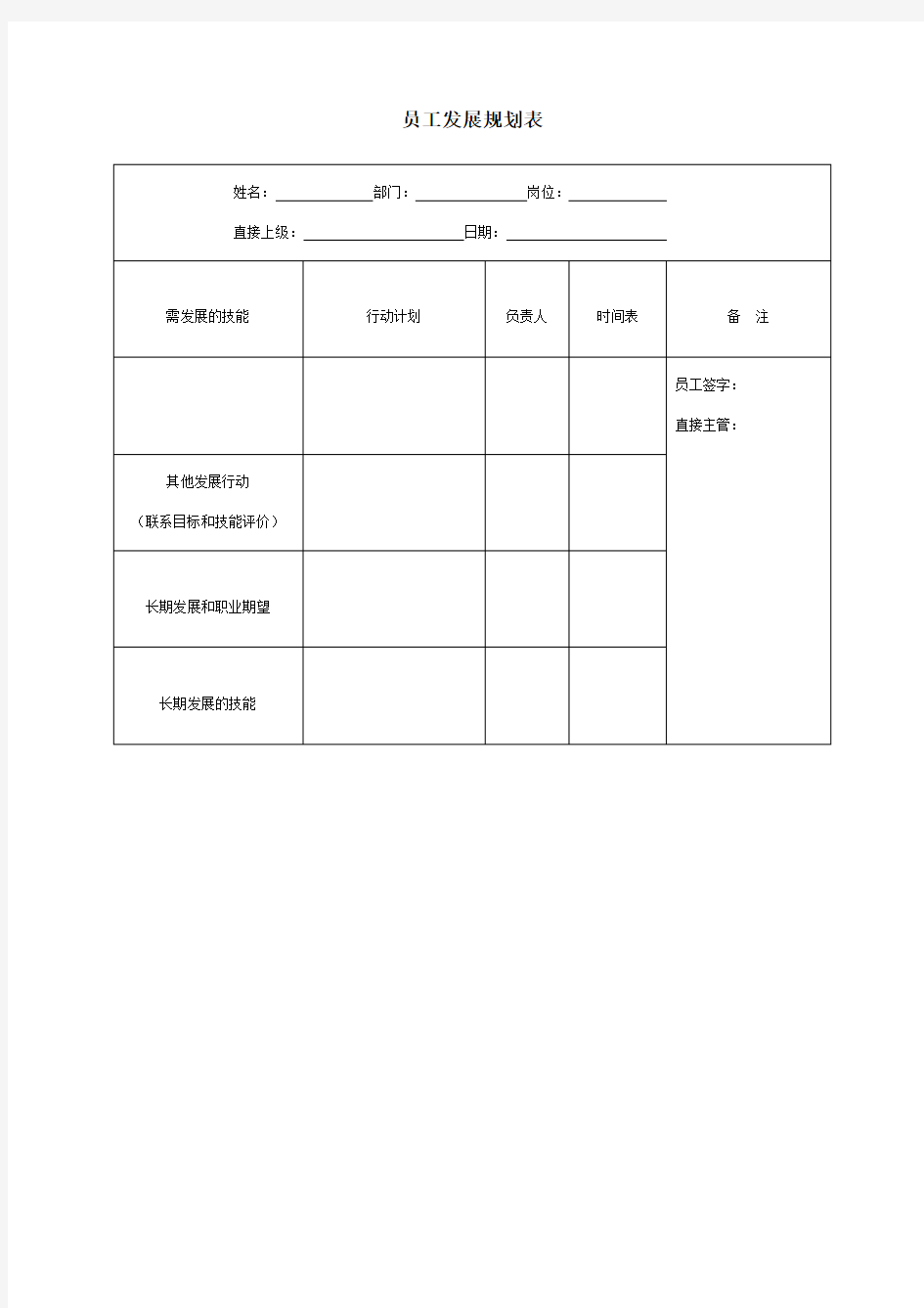 员工发展规划表表格.格式