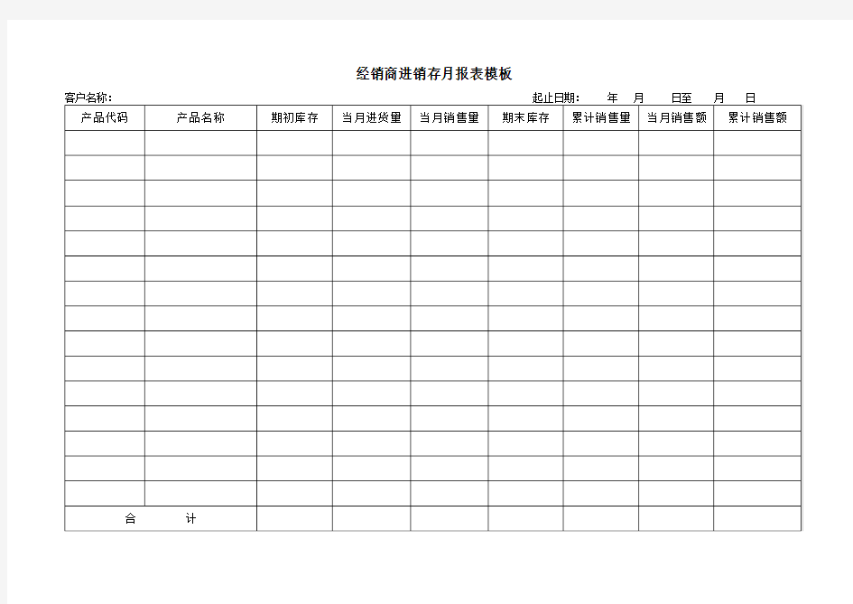 经销商进销存月报表模板