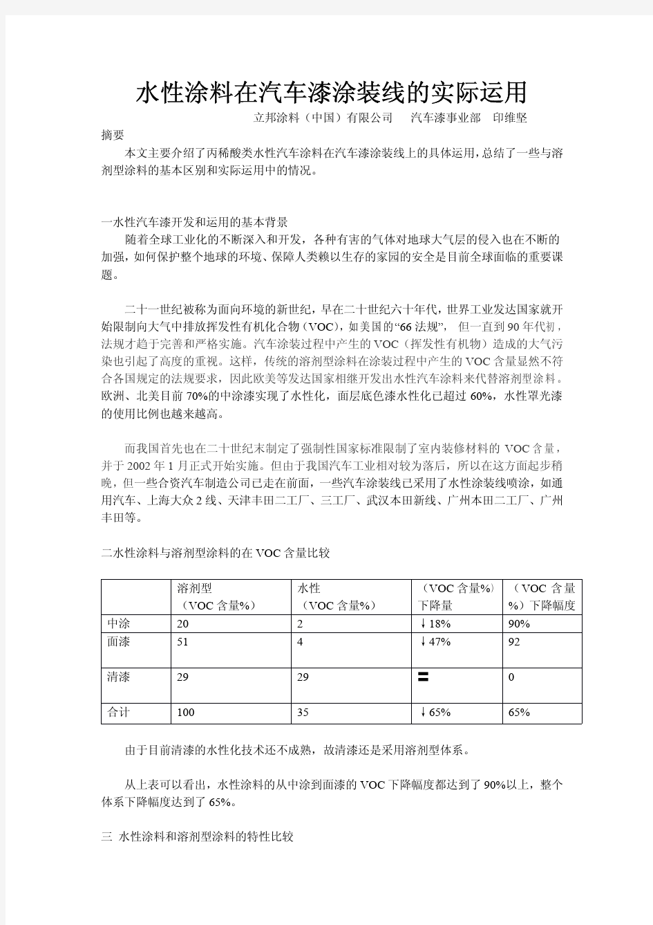 水性涂料在汽车漆领域的运用