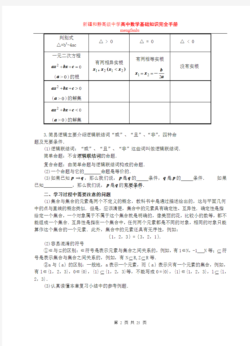 高中数学基础知识完全手册