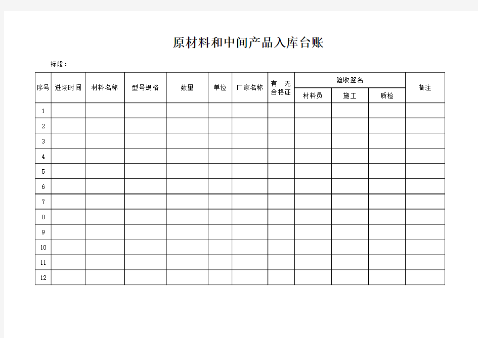 原材料入库台账表格