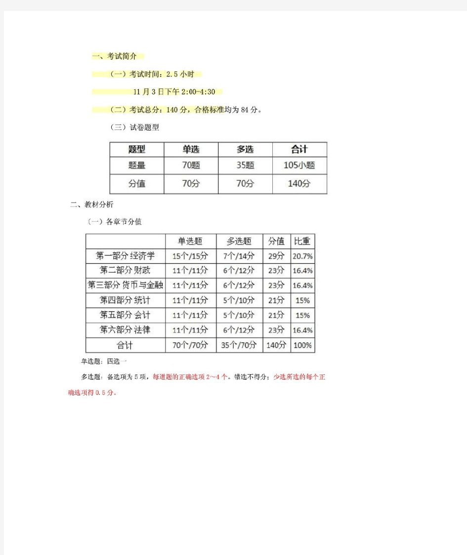 中级经济师经济基础分值分布说明