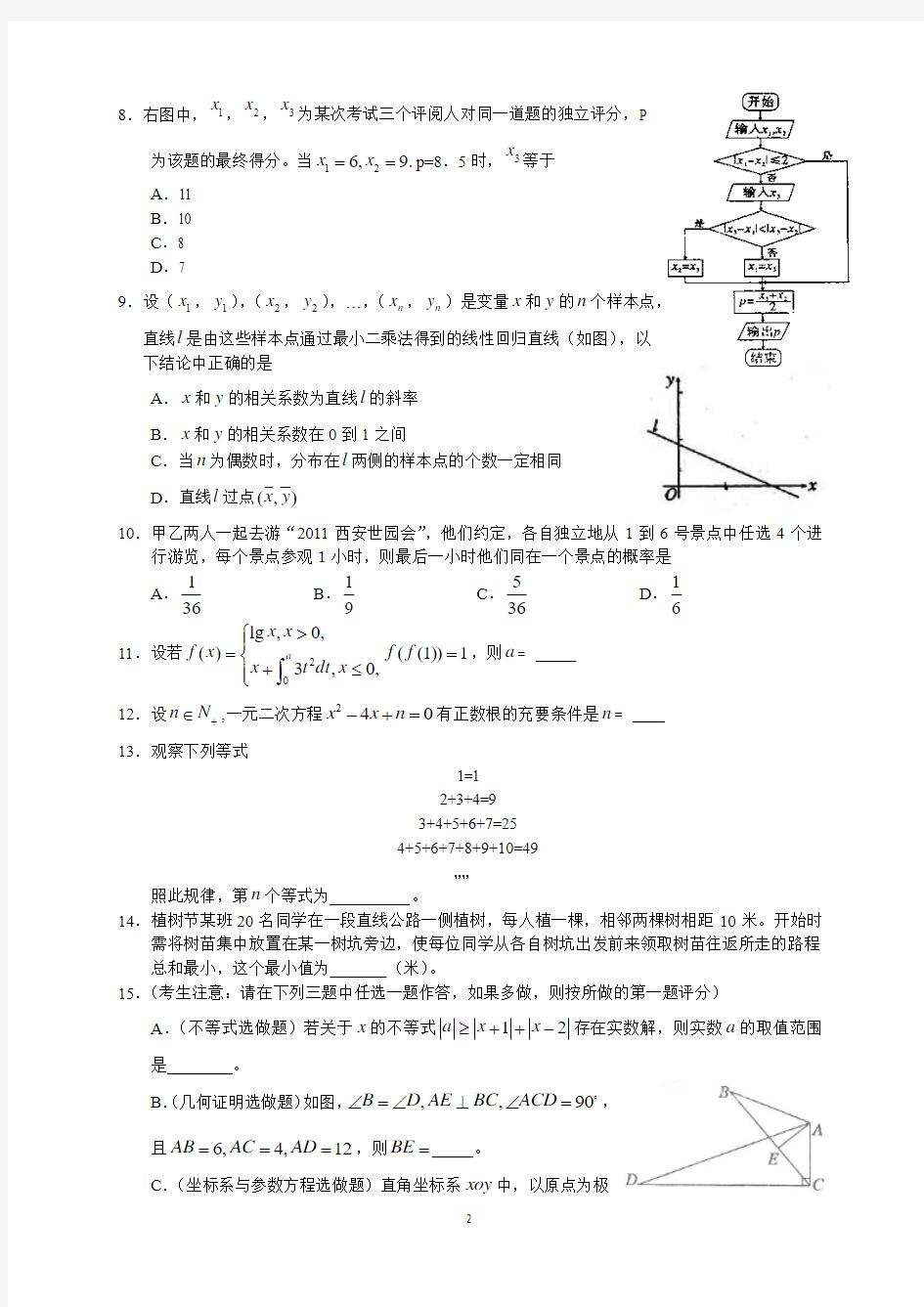 2011陕西高考数学(理)word版、可编辑、高清无水印