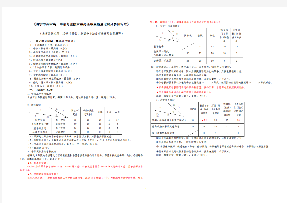 量化赋分标准