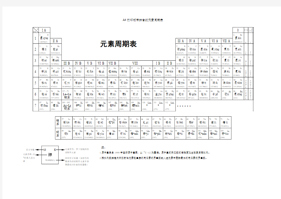 元素周期表含拼音A4打印版(可编辑)