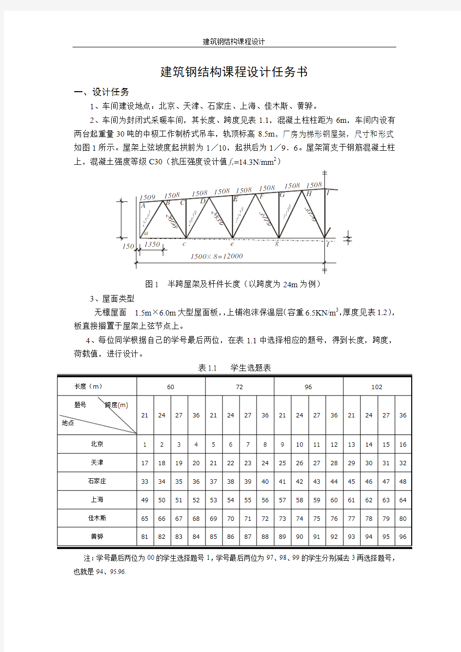 建筑钢结构课程设计任务书