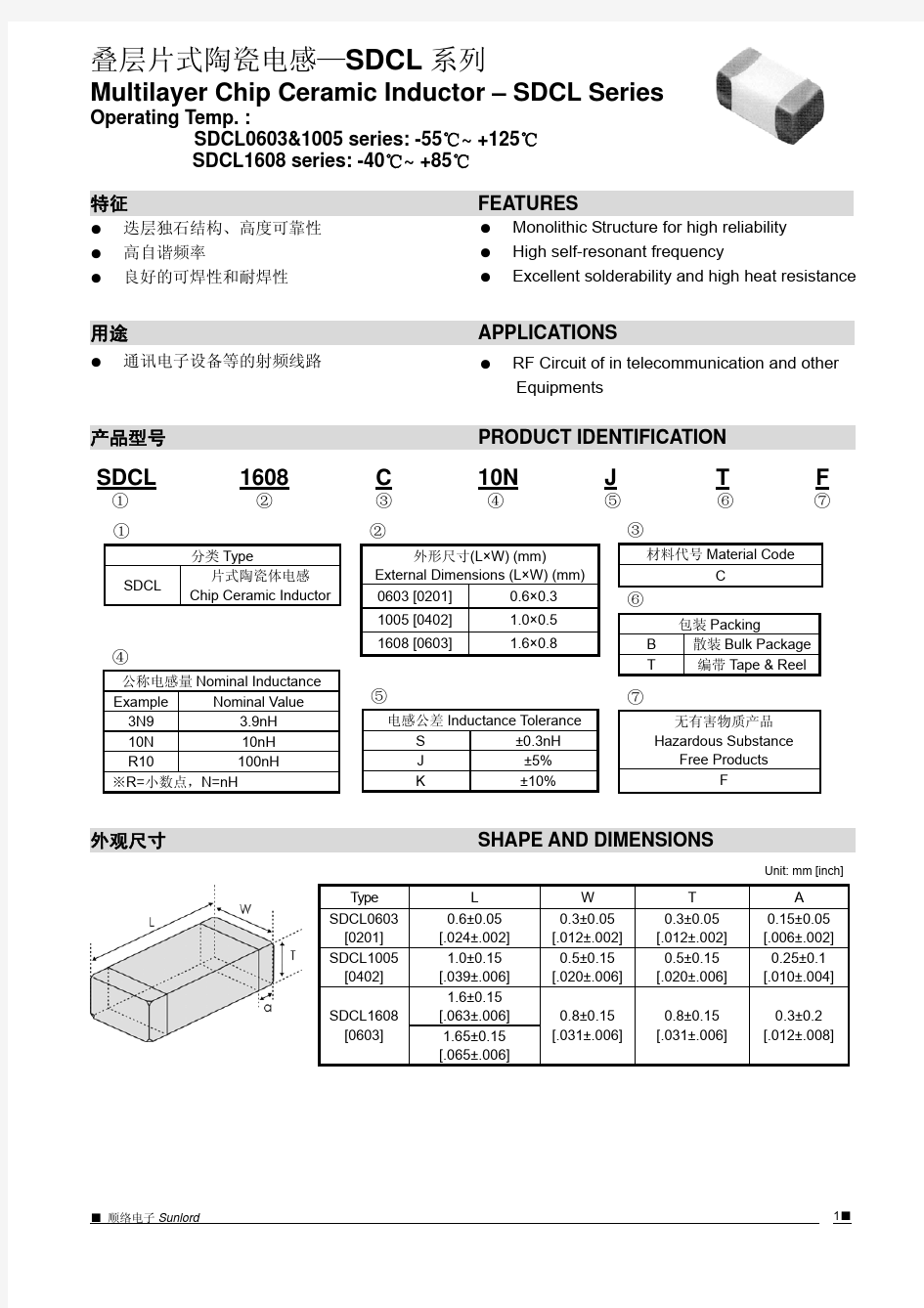 高频电感(SDCL系列)