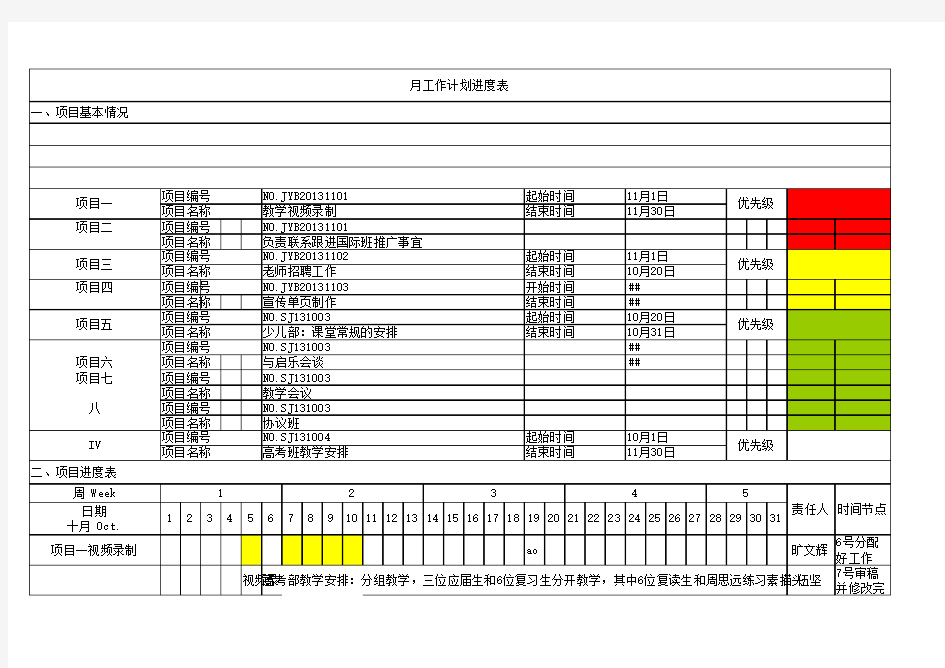 项目进度计划表