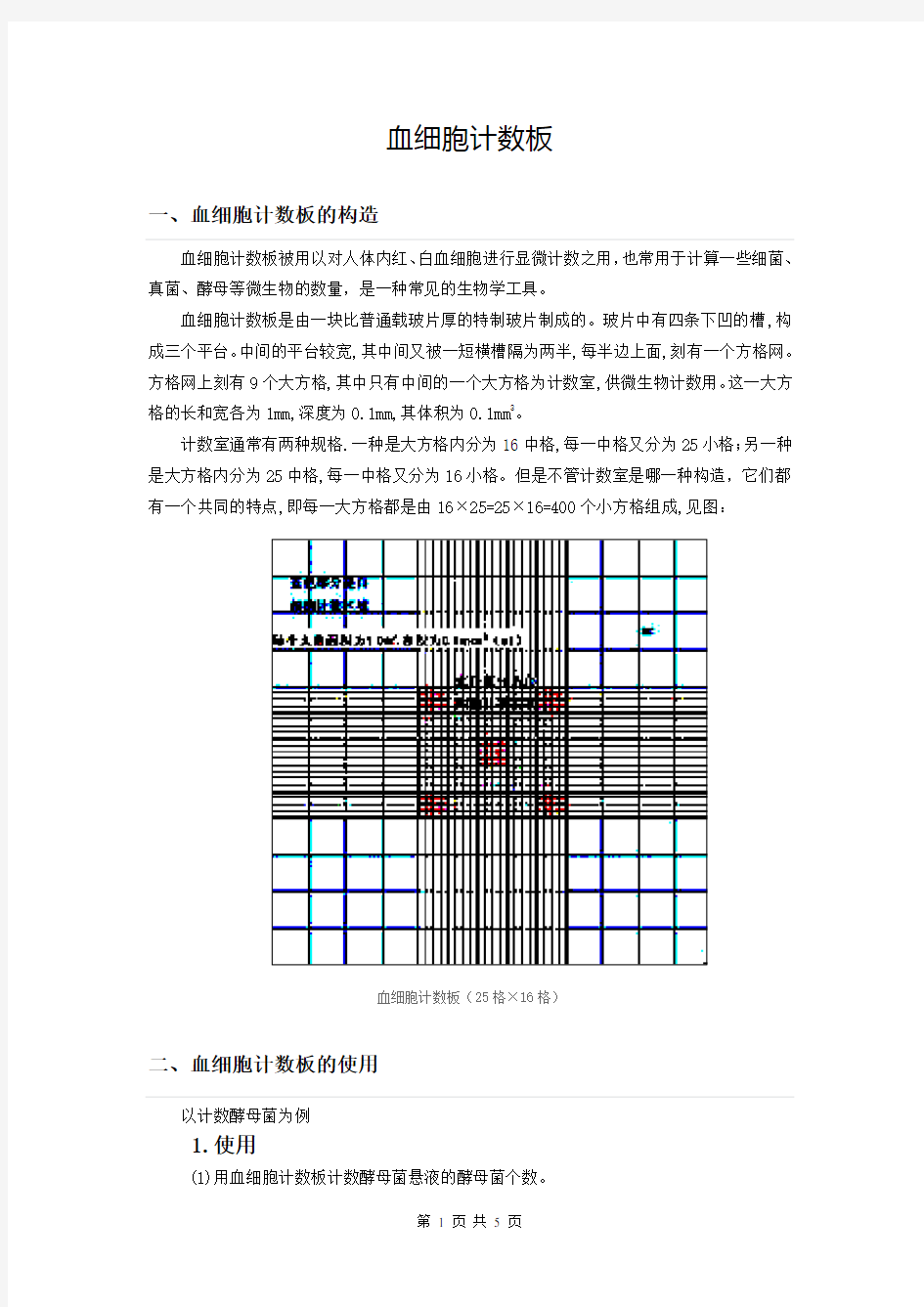 血细胞计数板相关知识及练习