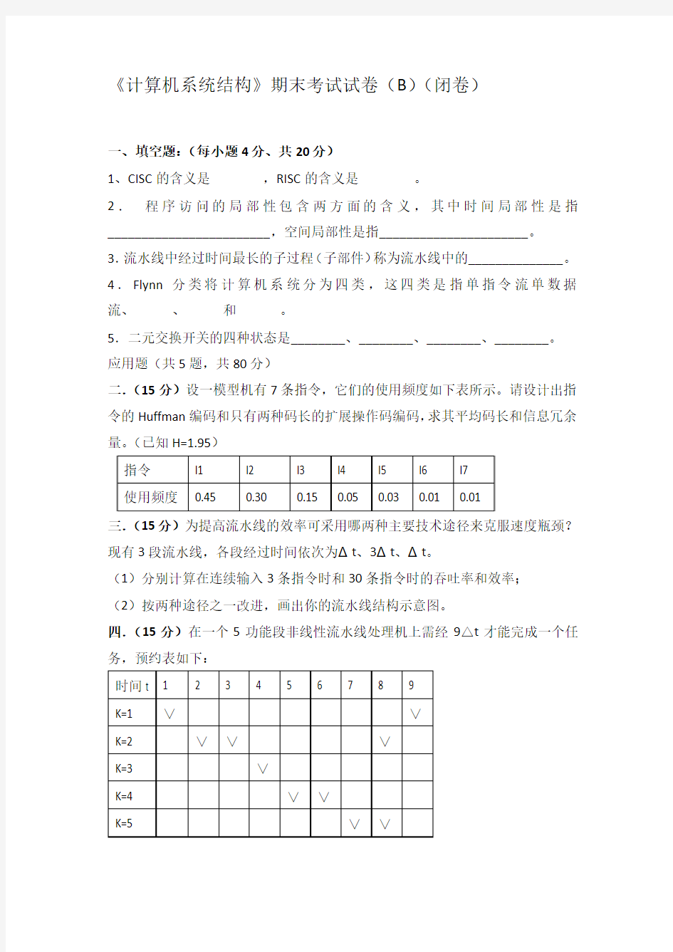武汉大学计算机学院《计算机系统结构》05级A卷B卷及答案