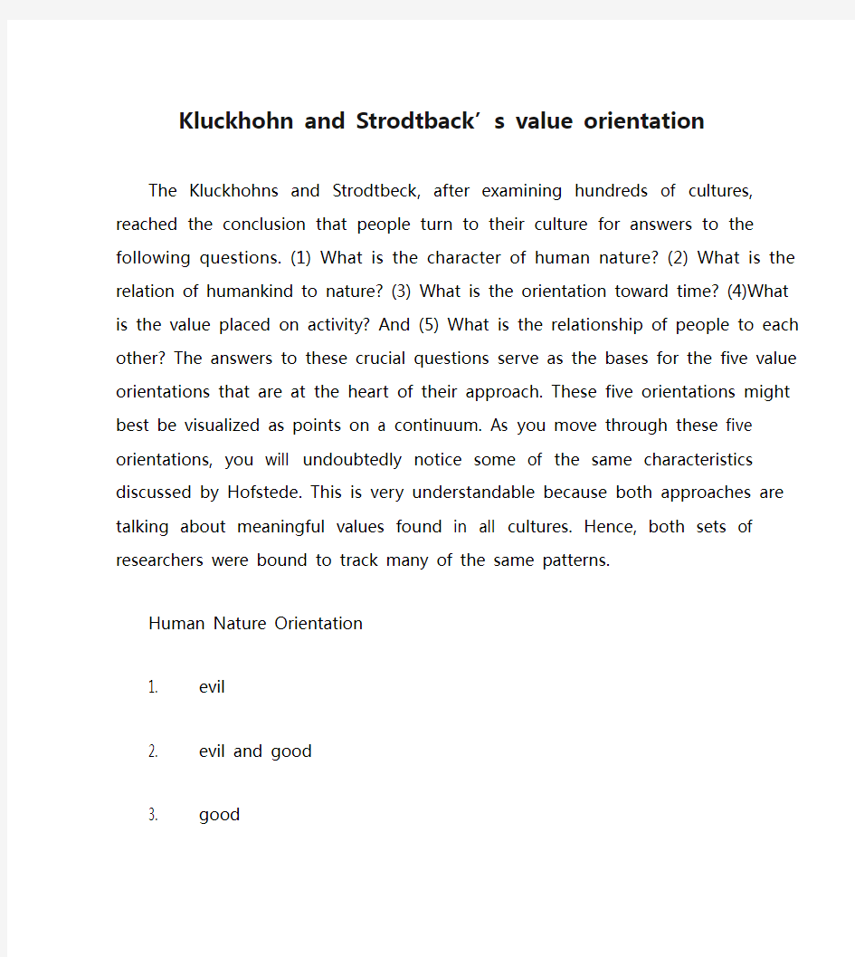 Kluckhohn and Strodtback’s value orientation