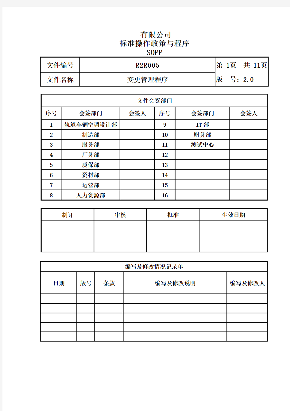 ISOTS22163：2017程序文件-变更管理程序