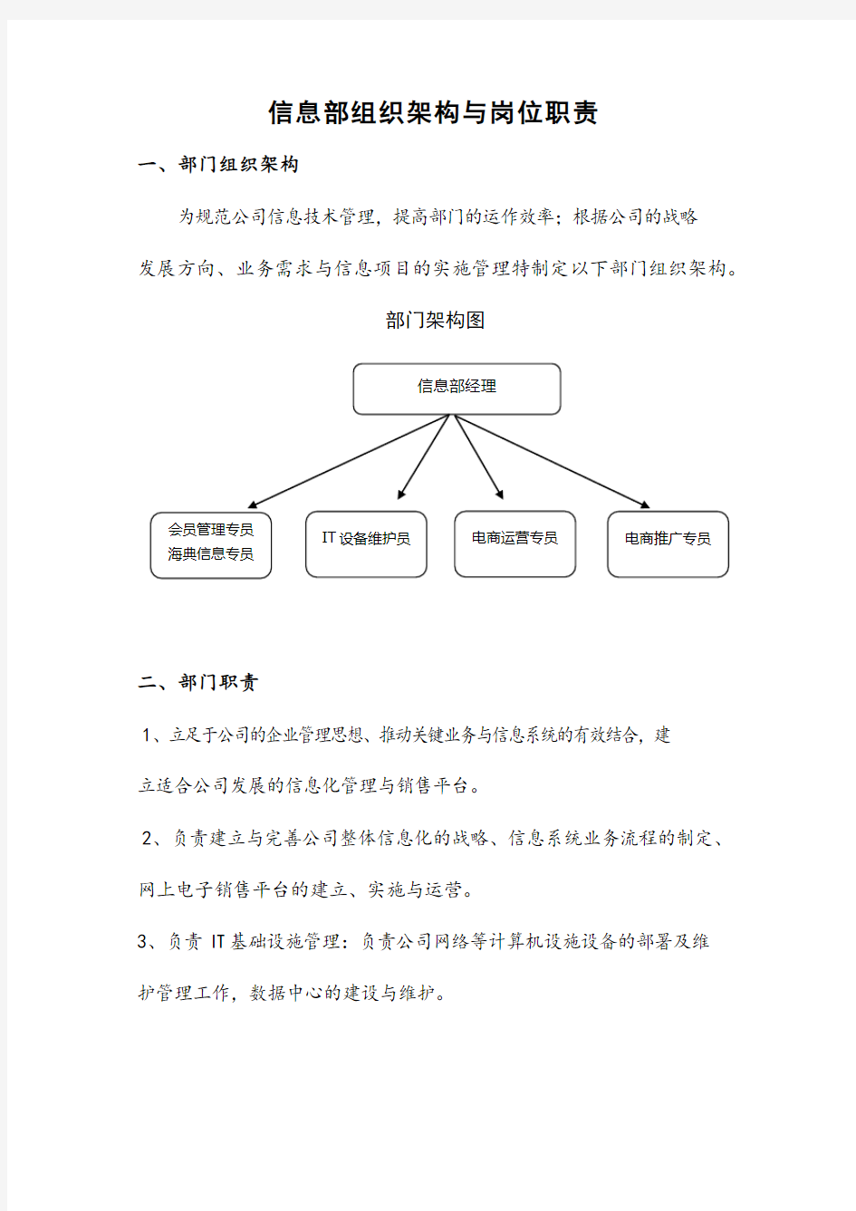 信息部组织架构与岗位职责