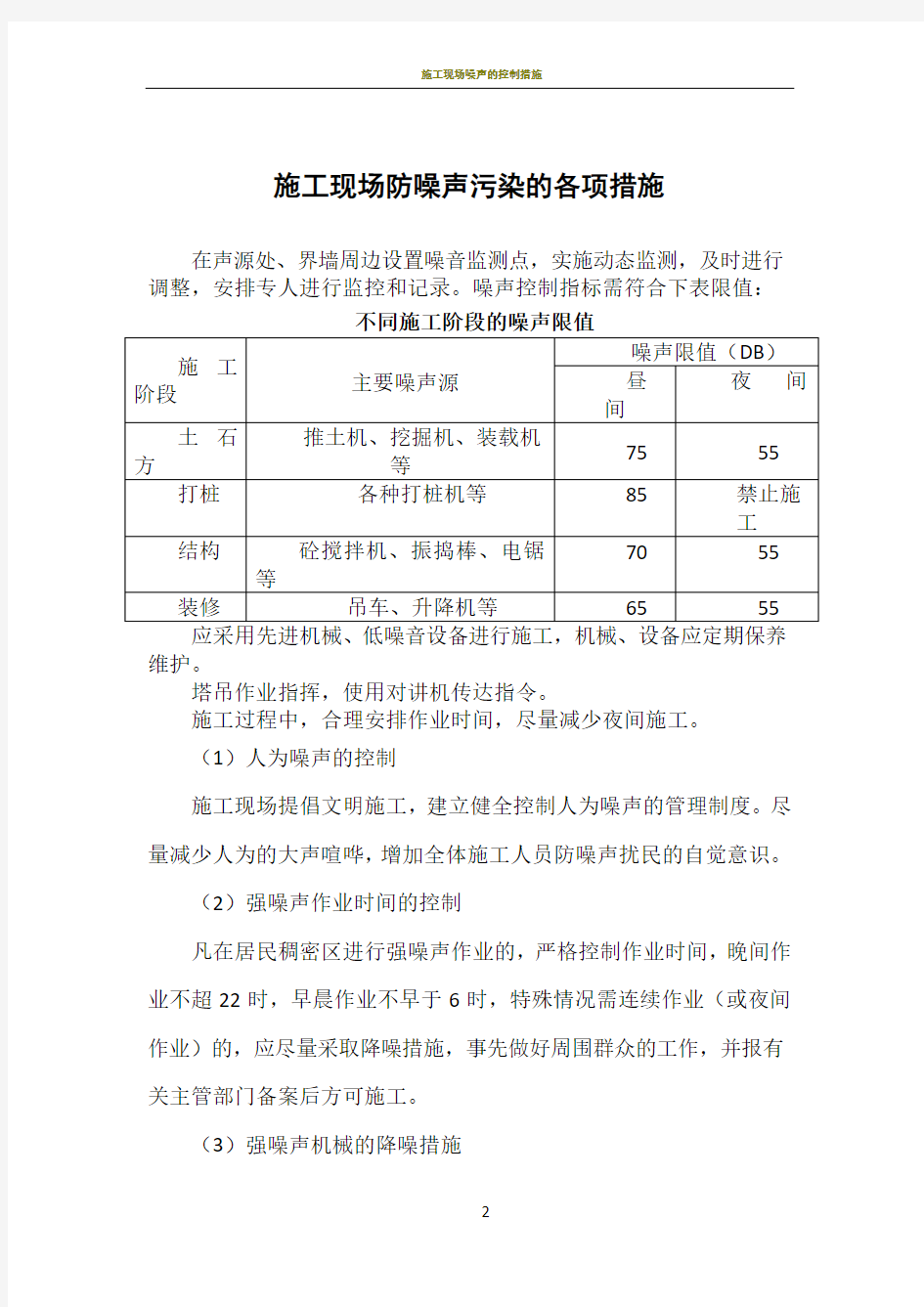 施工现场噪音控制措施