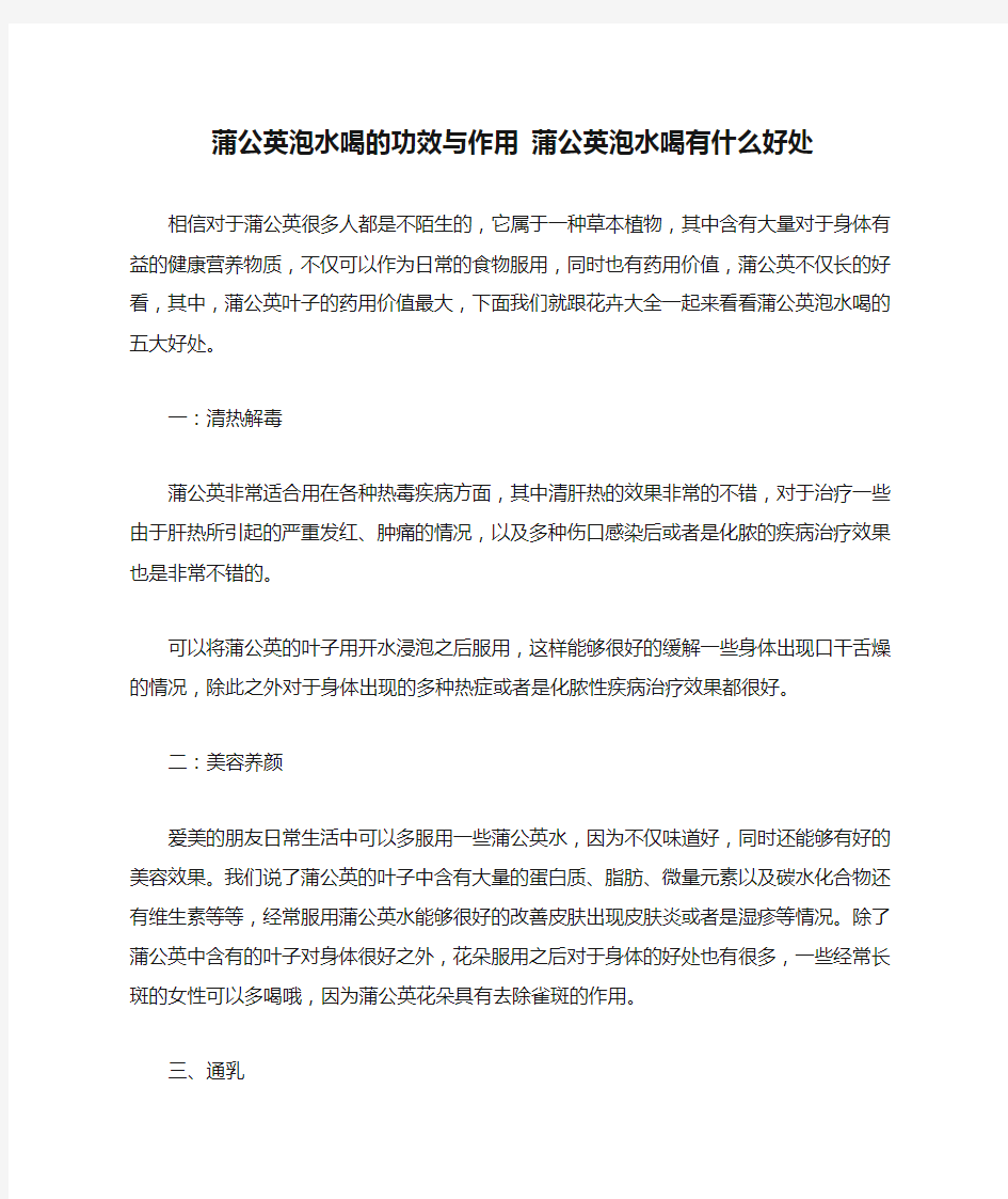 蒲公英泡水喝的功效与作用 蒲公英泡水喝有什么好处