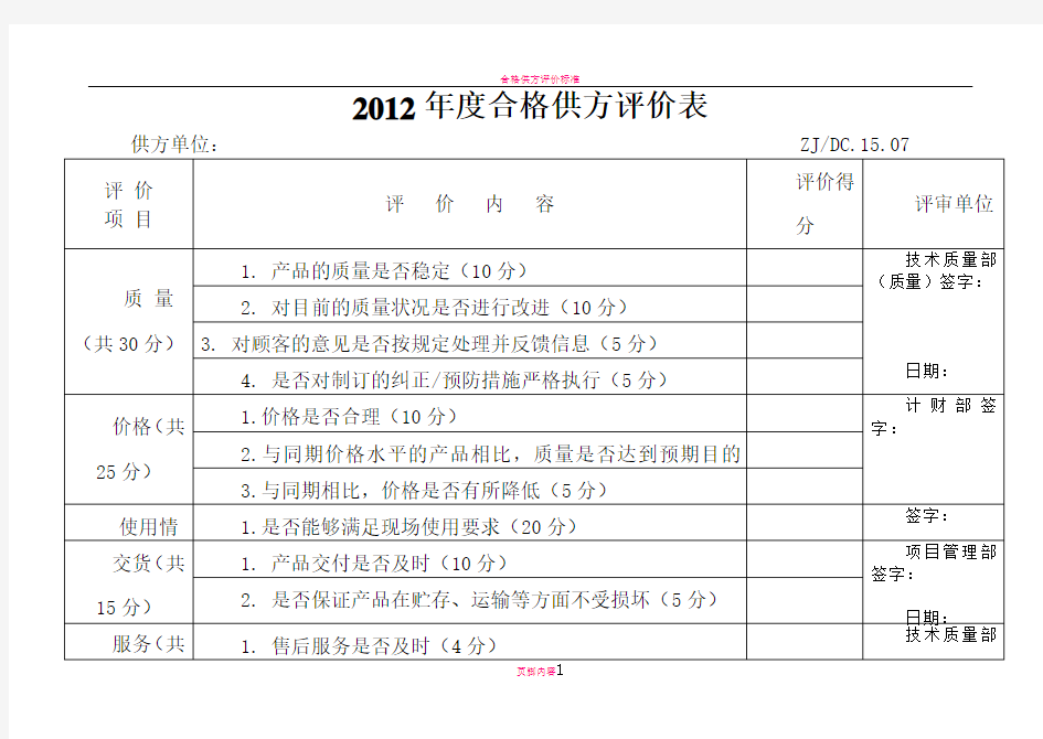 合格供方评价表(模板)