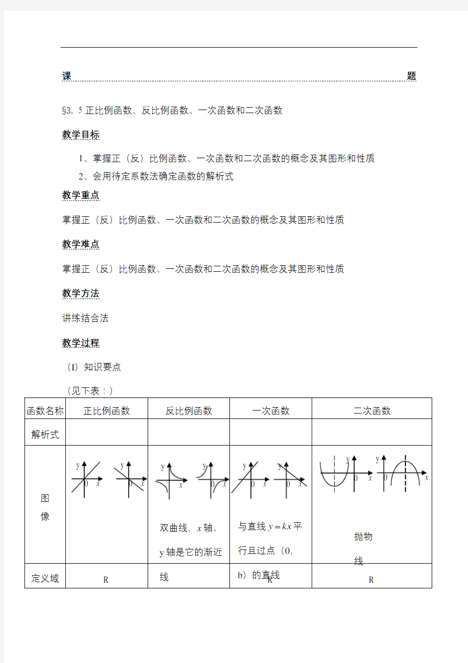 初中数学所有函数的知识点总结