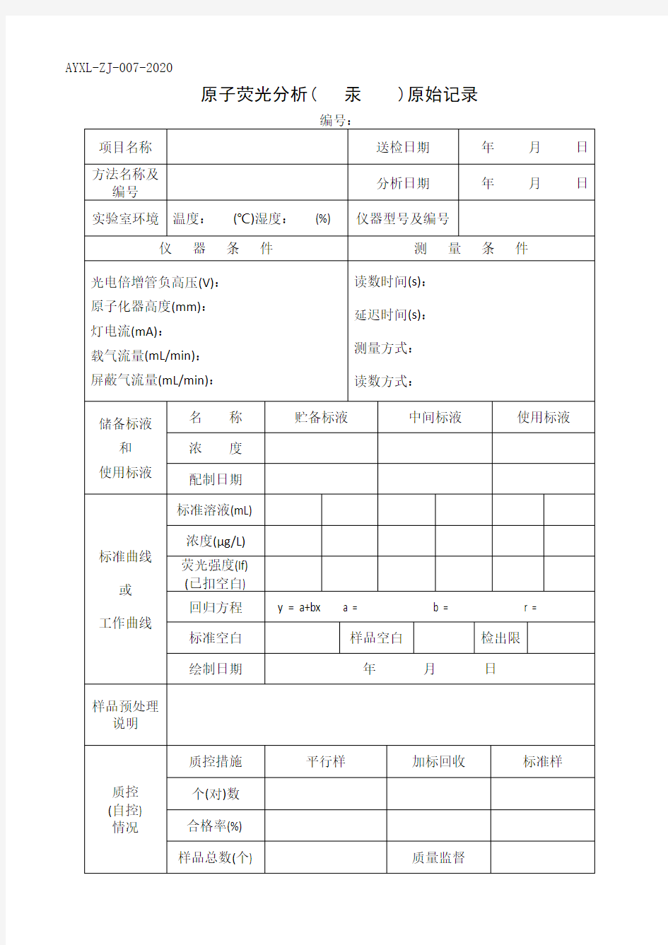 (水质检测实操原始记录)汞