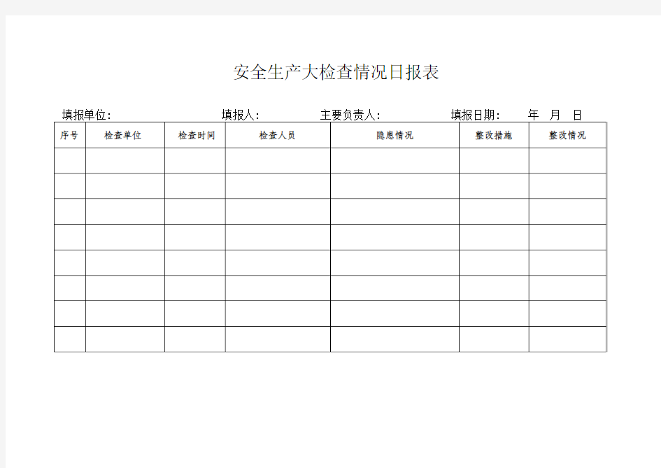 安全生产大检查情况日报表