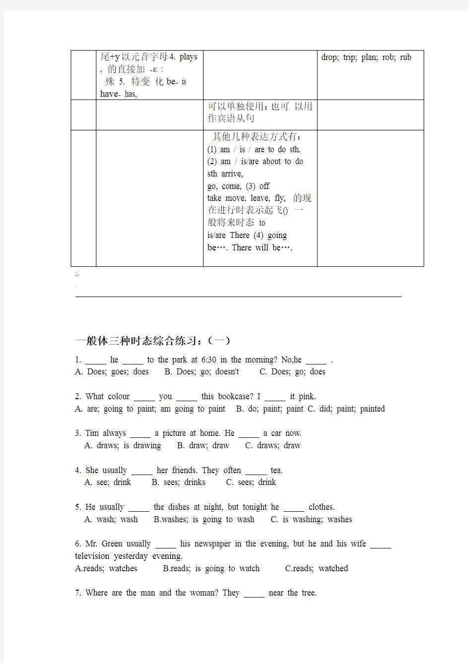 区别时态一般现在时一般过去时一般将来时