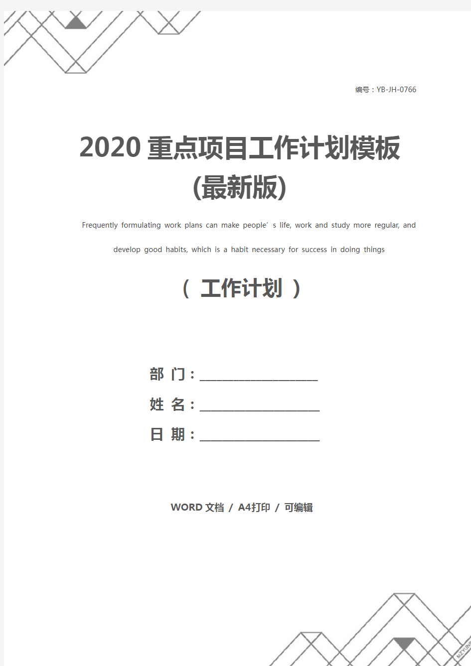 2020重点项目工作计划模板(最新版)