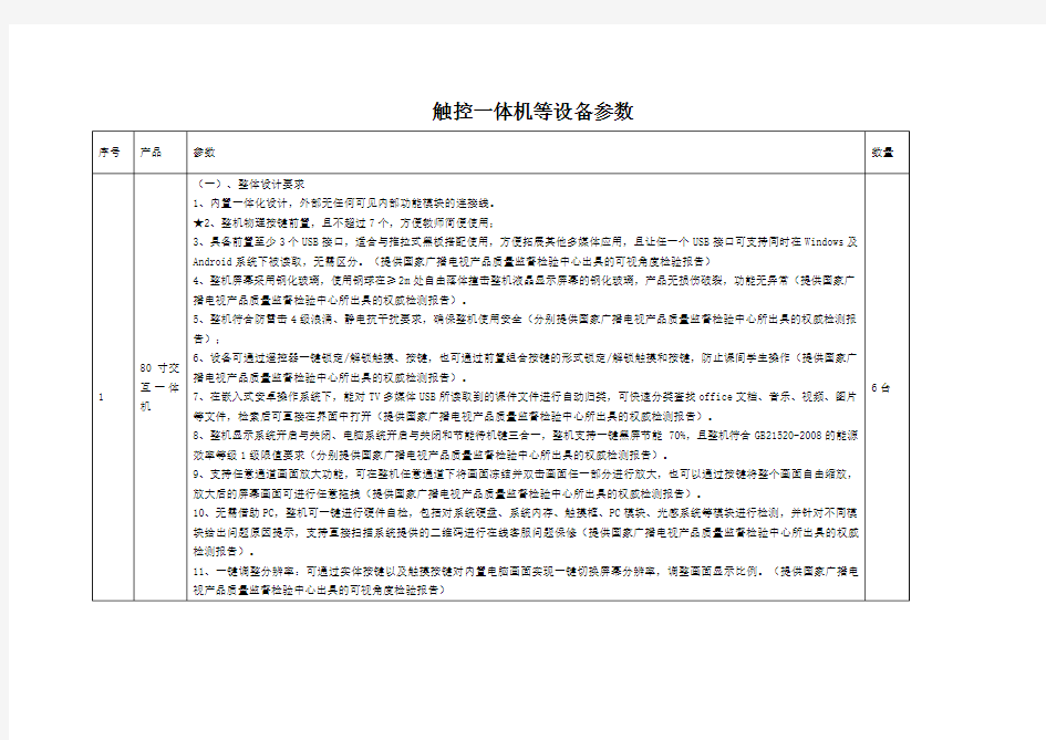 触控一体机等设备参数