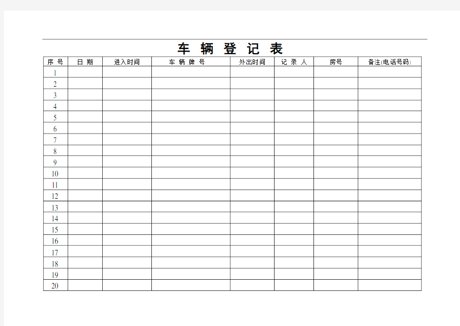 外出车辆登记表