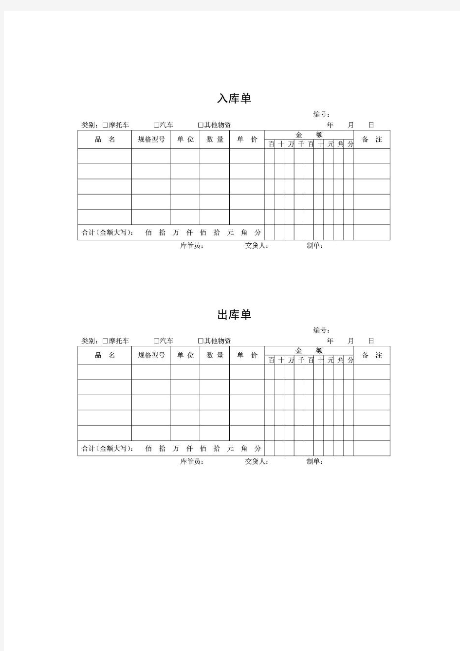 仓库管理表格大全汇总_仓库管理全套常用表格模板