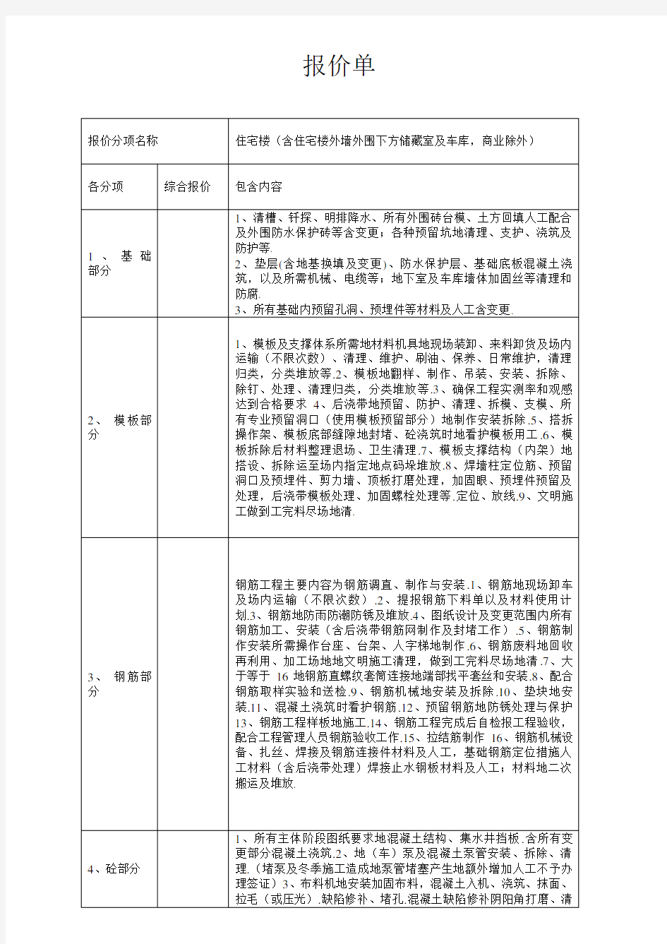 建筑工程劳务大包报价单docDOC