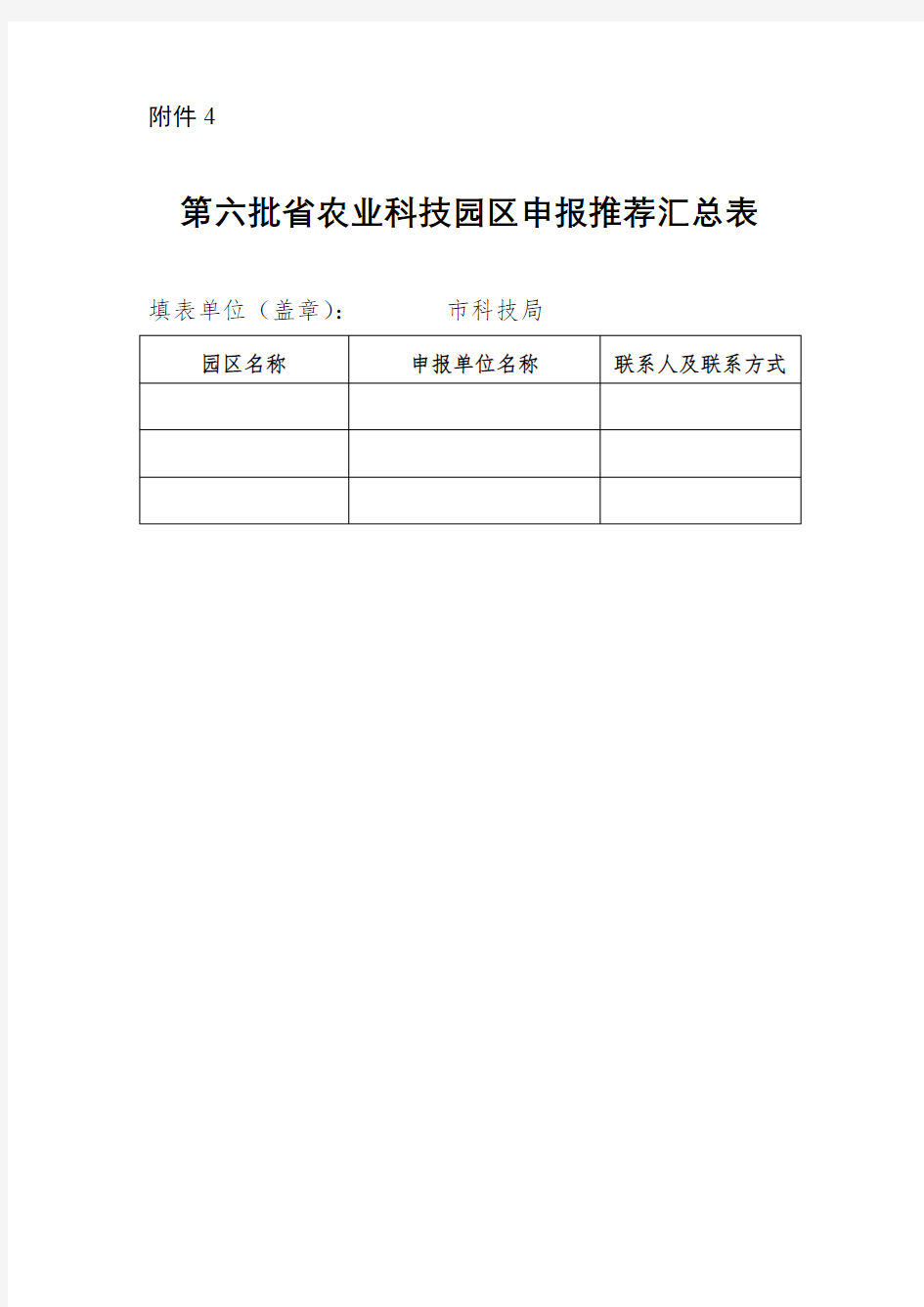 第六批省农业科技园区申报推荐汇总表【模板】