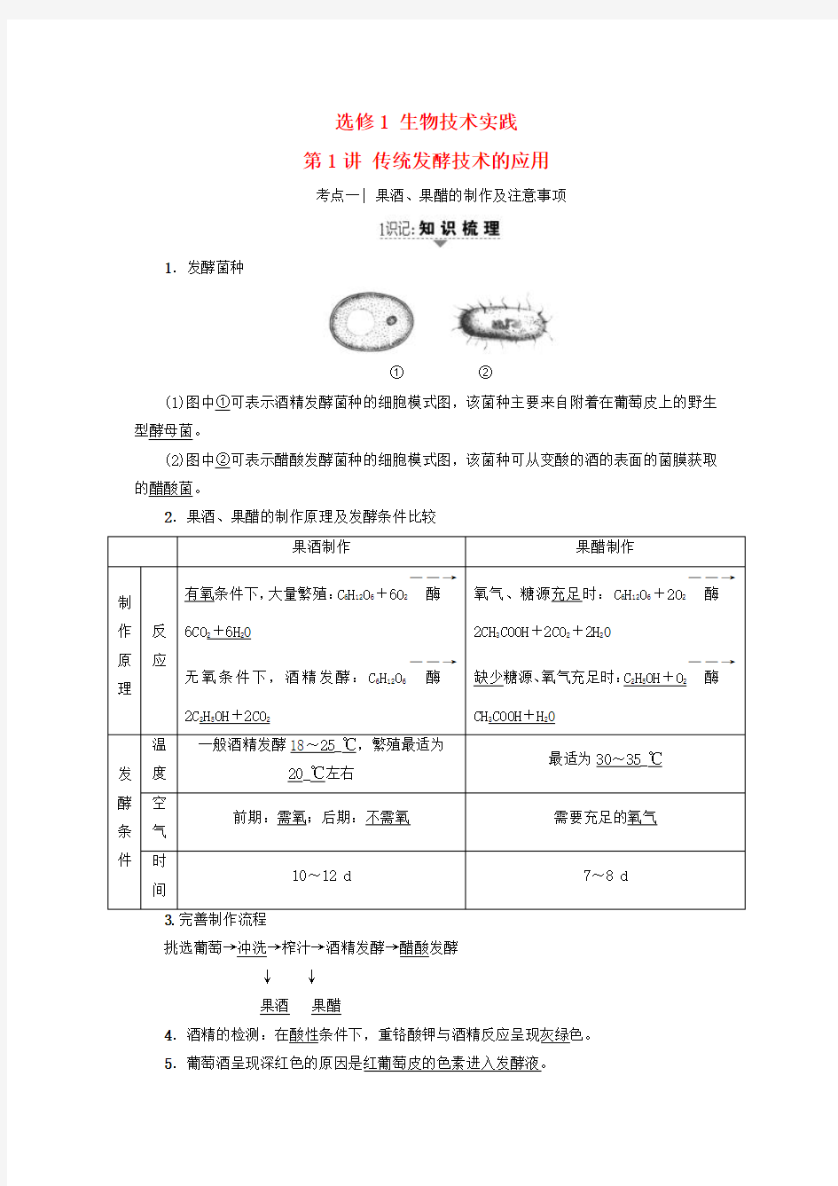 2018届高三生物一轮复习第1讲传统发酵技术的应用讲义