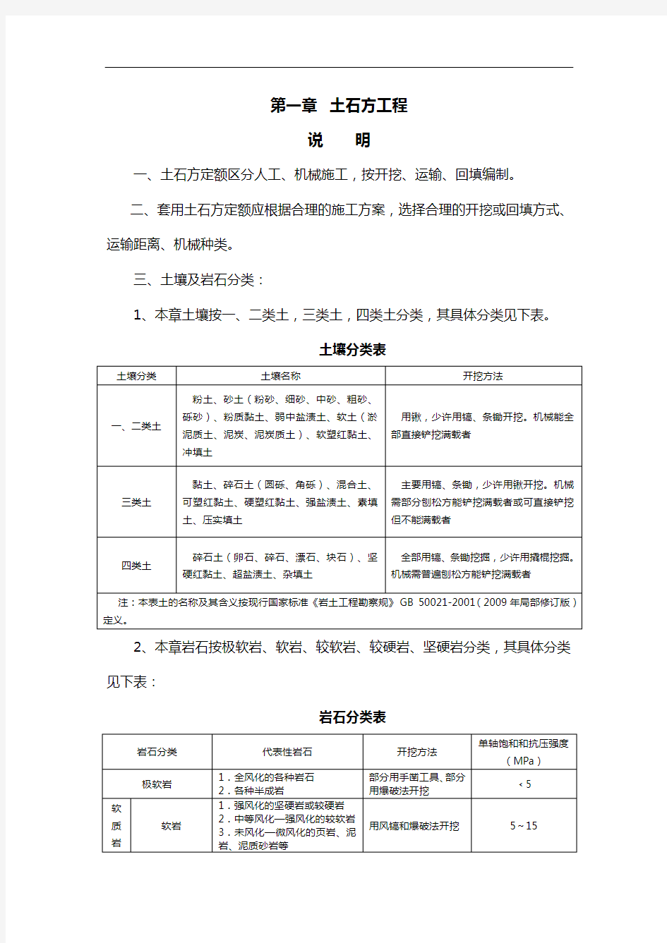 土石方工程定额说明与计算规则