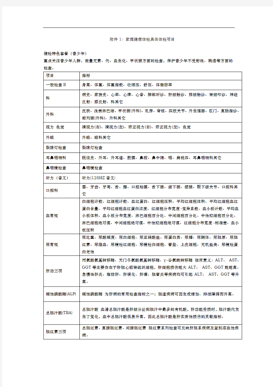 各年龄段体检项目