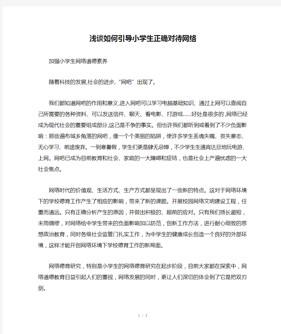 浅谈如何引导小学生正确对待网络