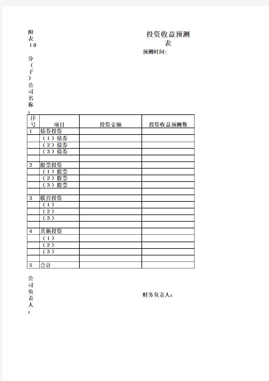 企业投资收益预测表(xls 页)